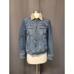 Vintage y2k Tommy Hilfiger‎ Denim Jacket Blue Sherpa Lined Trucker Size Small